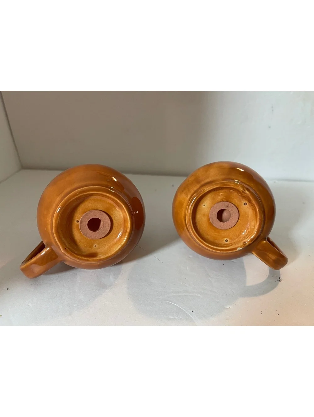 Vintage Brown Ceramic Salt and Pepper Shakers with Handles Mid Century